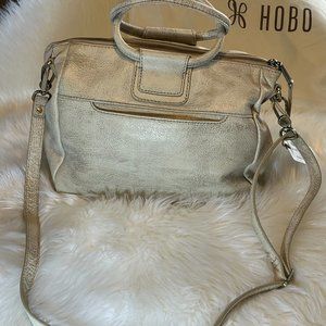 Authentic Hobo Sheila Medium Satchel Bag, Gold Leaf Metallic Leather, + Dust Bag